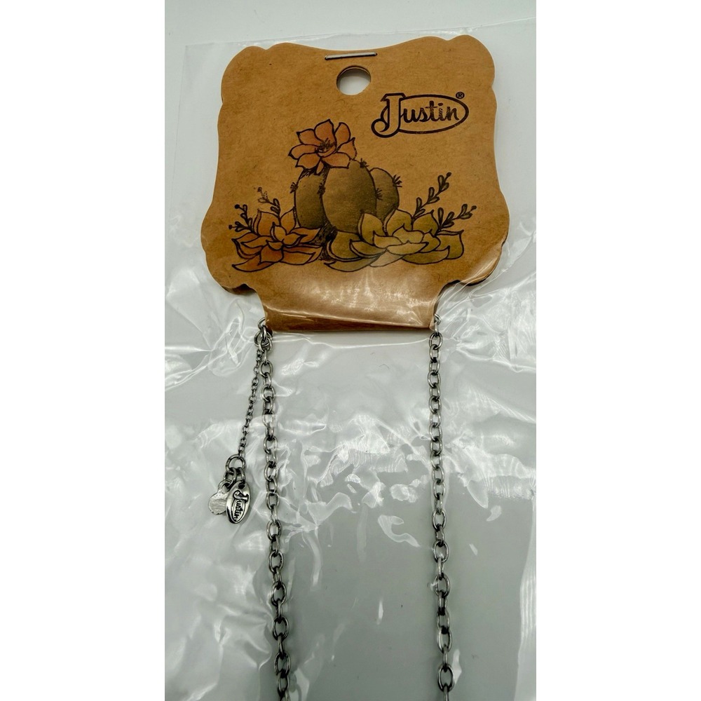 Justin Western Boot Charm Pendant Necklace Silver Tone 23155NJ1